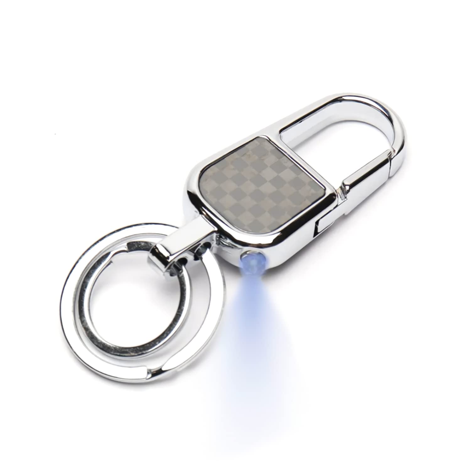 GUSTAVE Key Ring with LED, Ultra Bright Metal LED Keychain, Double Key Ring Spring Buckle Keychain with Gift Box for Home Key Ring for Bike, Silver GUSTAVE Key Ring with LED, Ultra Bright Metal LED Keychain, Double Key Ring Spring Buckle Keychain with Gift Box for Home Key Ring for Bike, Silver